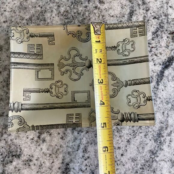 Glass Rectangle Key Tray Side Table Dish Catchall Entryway Home Decor - Picture 4 of 5